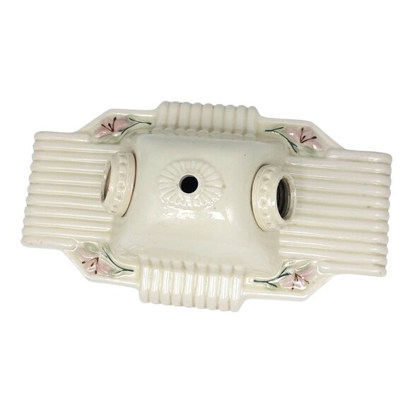 Antique Art Deco Victorian Porcelain Ceiling Light Fixture With Floral Design 15 - Picture 1 of 9